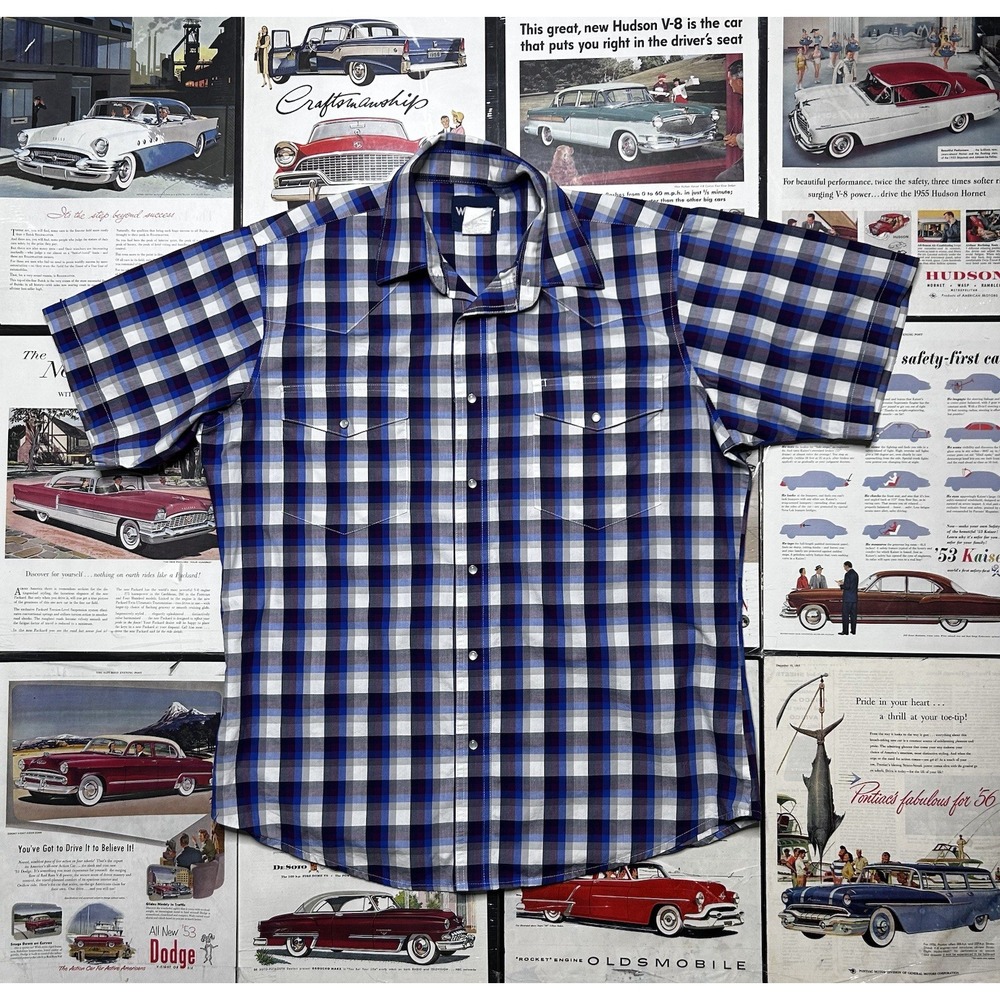 Vintage Wrangler Western Shirt Men's L Short Sleeve Button Up Cowboy Casual
